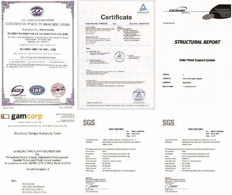 Certificate of caravan solar panel mounts